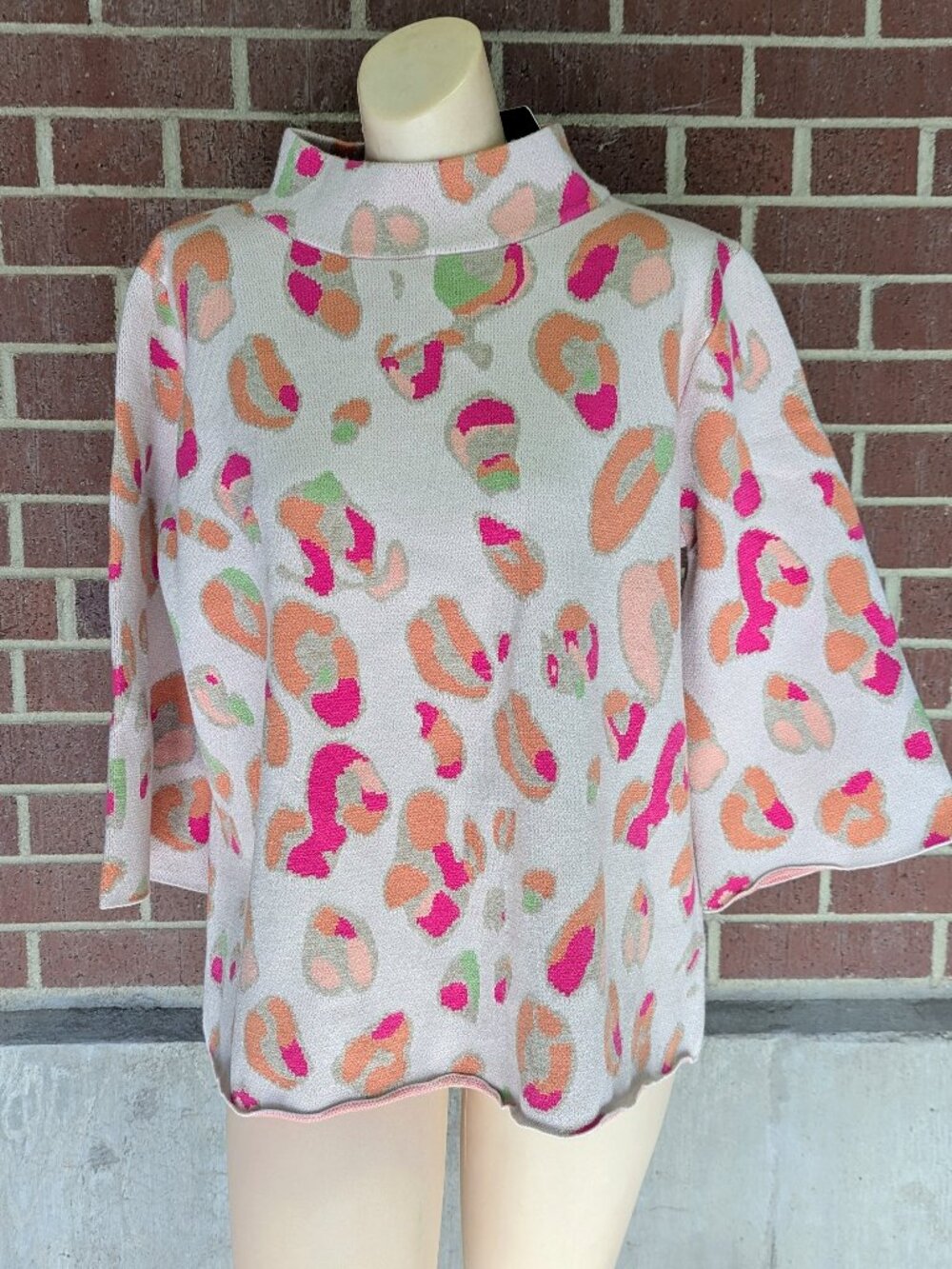 Fate: All In Blush Pink Leopard Sweater Size Medium NWT Cozy Boutique Mock Neck